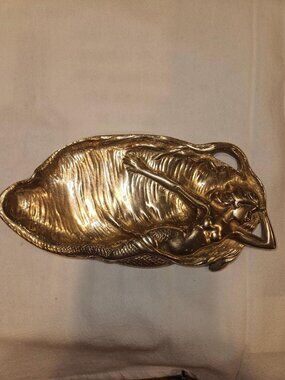 Vintage Solid Brass Reclining Mermaid Tray – Art Nouveau Style Decor